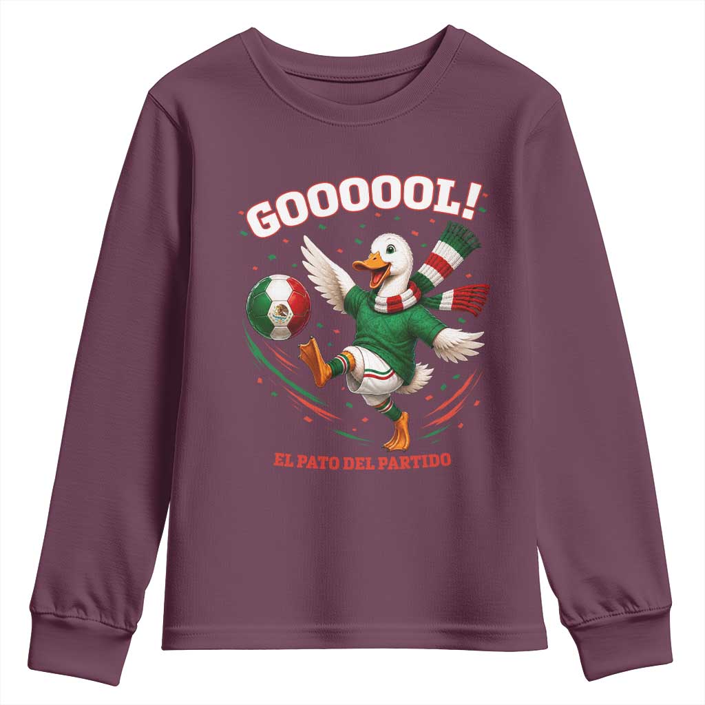 Funny Merlin the Duck Mexico Soccer Supporter Youth Sweatshirt El Pato Del Partido Goooool Football Fans TS02 Maroon Print Your Wear