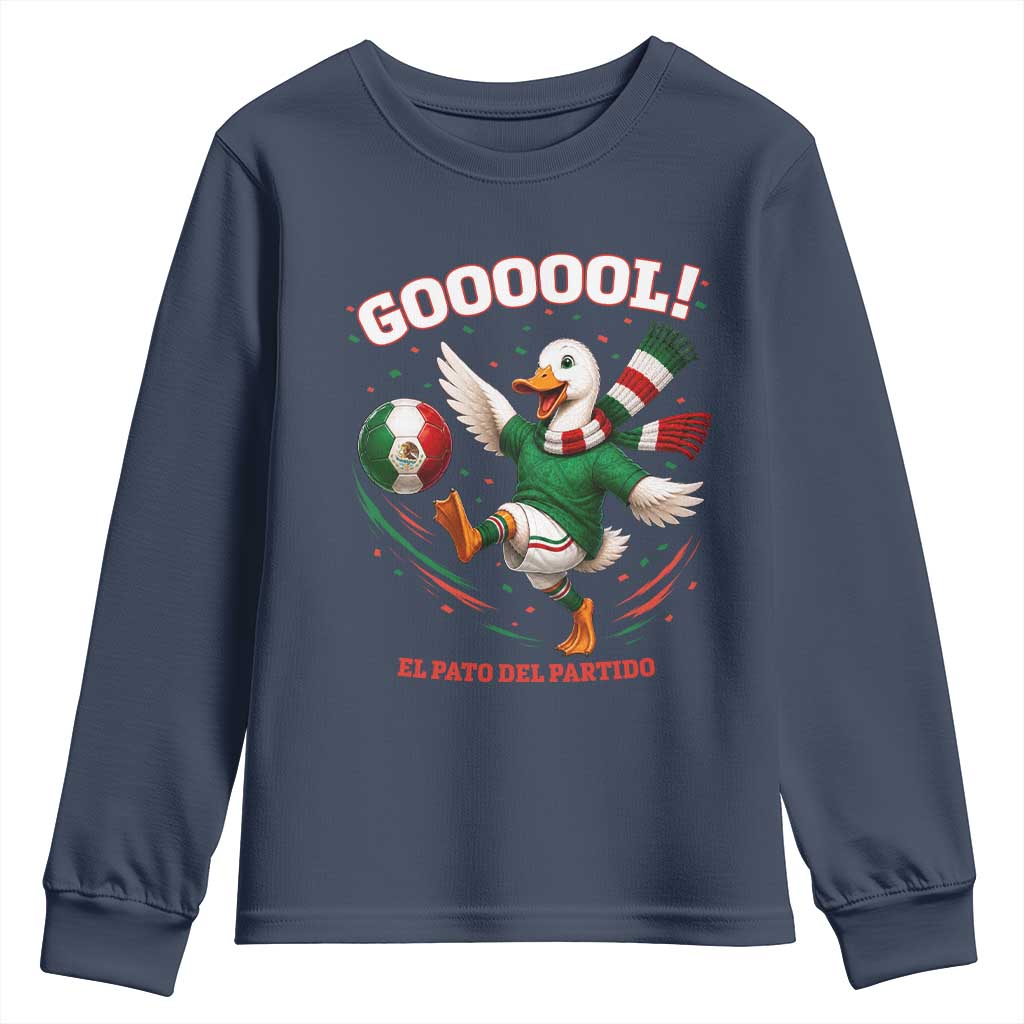 Funny Merlin the Duck Mexico Soccer Supporter Youth Sweatshirt El Pato Del Partido Goooool Football Fans TS02 Navy Print Your Wear