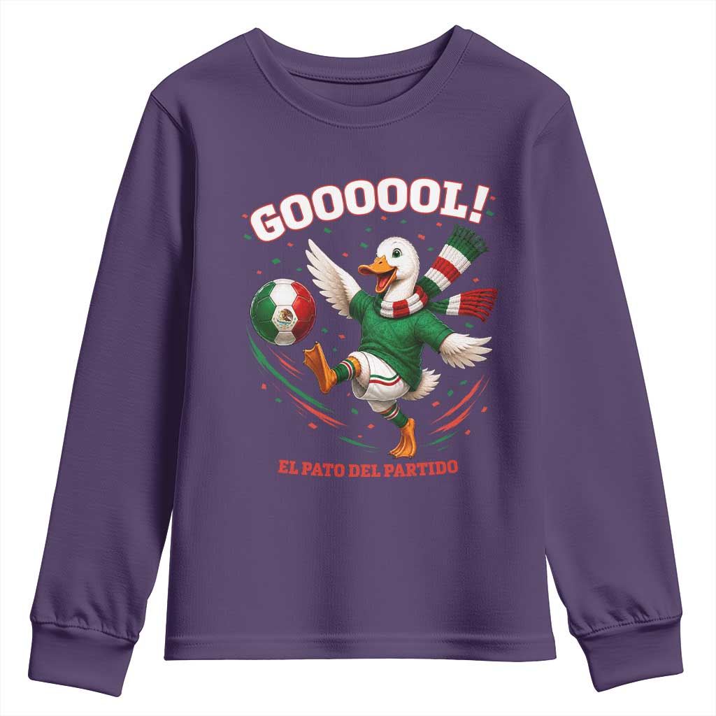 Funny Merlin the Duck Mexico Soccer Supporter Youth Sweatshirt El Pato Del Partido Goooool Football Fans TS02 Purple Print Your Wear