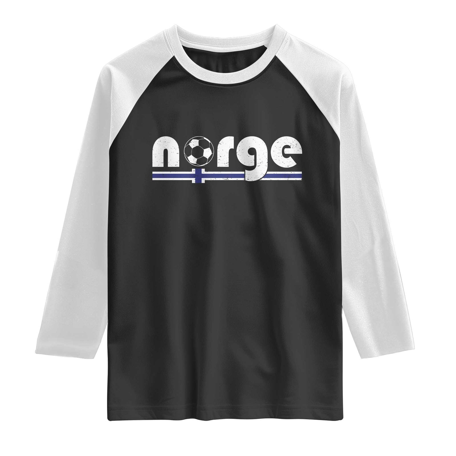 Vintage Norge Norway Flag Norwegian Pride Raglan Shirt Soccer Lover Football Fans Support TS02 Black White Print Your Wear