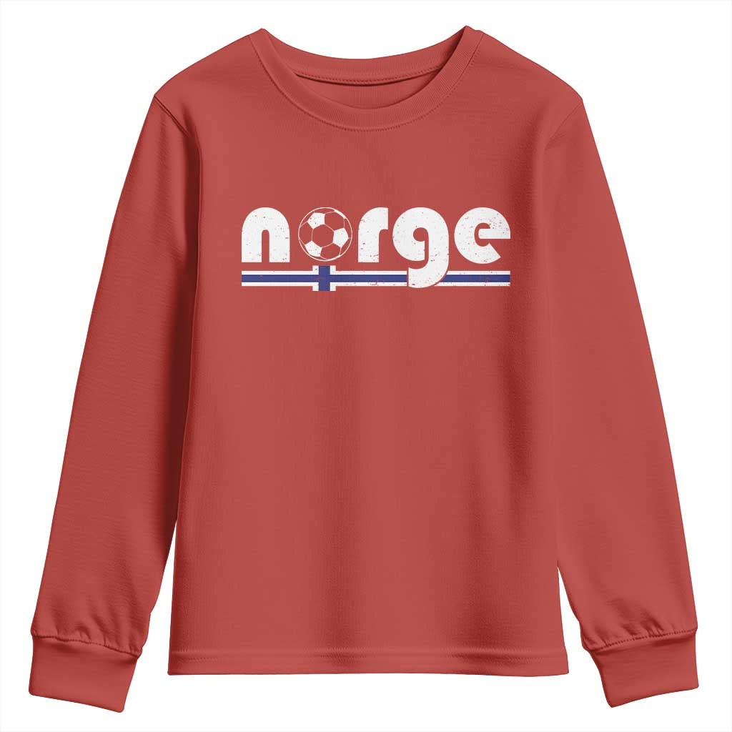 Vintage Norge Norway Flag Norwegian Pride Youth Sweatshirt Soccer Lover Football Fans Support TS02 Red Print Your Wear