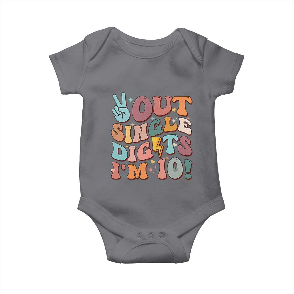 Funny Retro Groovy 10th Birthday Baby Onesie Out Single Digits I'm Ten TS02 Charcoal Print Your Wear
