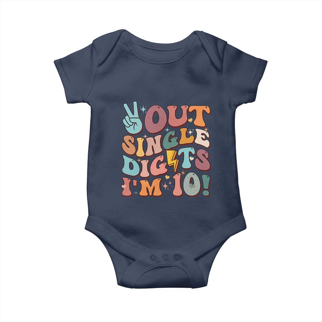 Funny Retro Groovy 10th Birthday Baby Onesie Out Single Digits I'm Ten TS02 Navy Print Your Wear