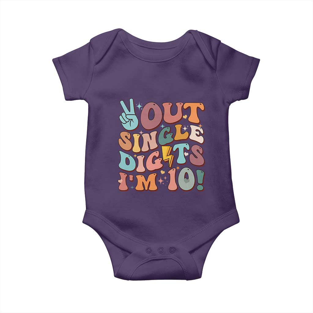 Funny Retro Groovy 10th Birthday Baby Onesie Out Single Digits I'm Ten TS02 Purple Print Your Wear