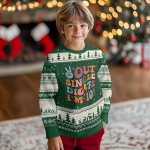 Funny Retro Groovy 10th Birthday Ugly Christmas Sweater Out Single Digits I'm Ten TS02 Forest Green Beige Print Your Wear