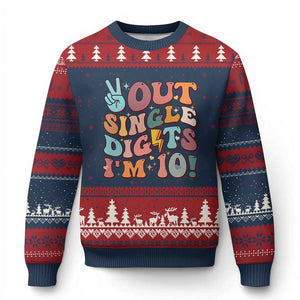 Funny Retro Groovy 10th Birthday Ugly Christmas Sweater Out Single Digits I'm Ten TS02 Navy Red Print Your Wear
