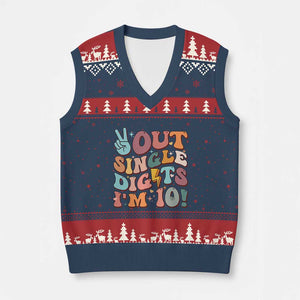 Funny Retro Groovy 10th Birthday V-Neck Knit Sweater Vest Out Single Digits I'm Ten TS02 Navy Red Print Your Wear