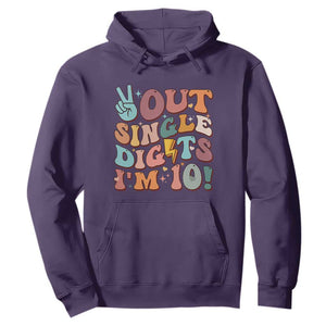 Funny Retro Groovy 10th Birthday Hoodie Out Single Digits I'm Ten TS02 Purple Print Your Wear