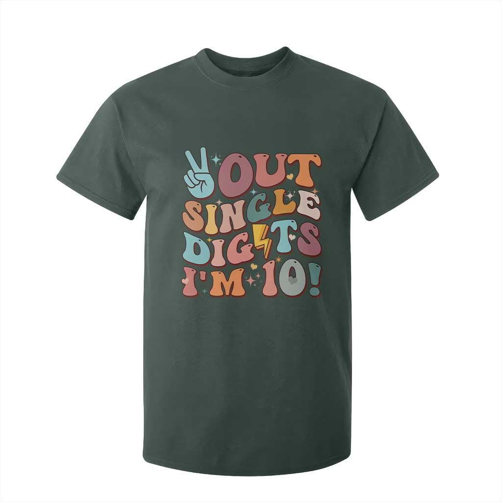 Funny Retro Groovy 10th Birthday T Shirt For Kid Out Single Digits I'm Ten TS02 Dark Forest Green Print Your Wear