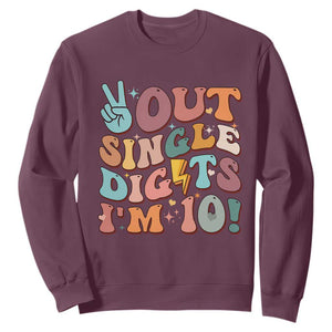 Funny Retro Groovy 10th Birthday Sweatshirt Out Single Digits I'm Ten TS02 Maroon Print Your Wear