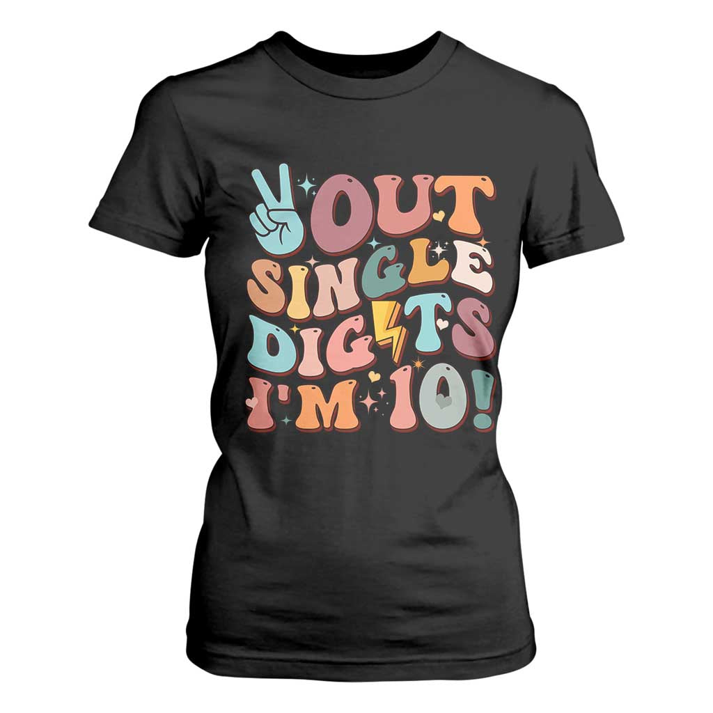 Funny Retro Groovy 10th Birthday T Shirt For Women Out Single Digits I'm Ten TS02 Black Print Your Wear