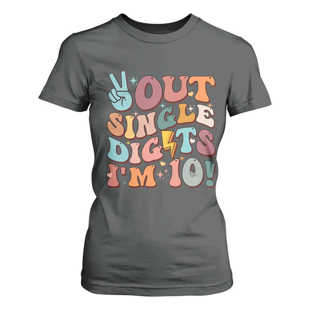 Funny Retro Groovy 10th Birthday T Shirt For Women Out Single Digits I'm Ten TS02 Dark Heather Print Your Wear