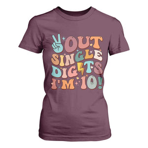 Funny Retro Groovy 10th Birthday T Shirt For Women Out Single Digits I'm Ten TS02 Maroon Print Your Wear