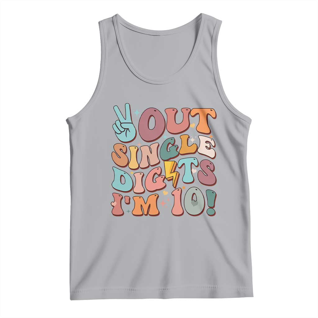 Funny Retro Groovy 10th Birthday Tank Top Out Single Digits I'm Ten TS02 Athletic Heather Print Your Wear