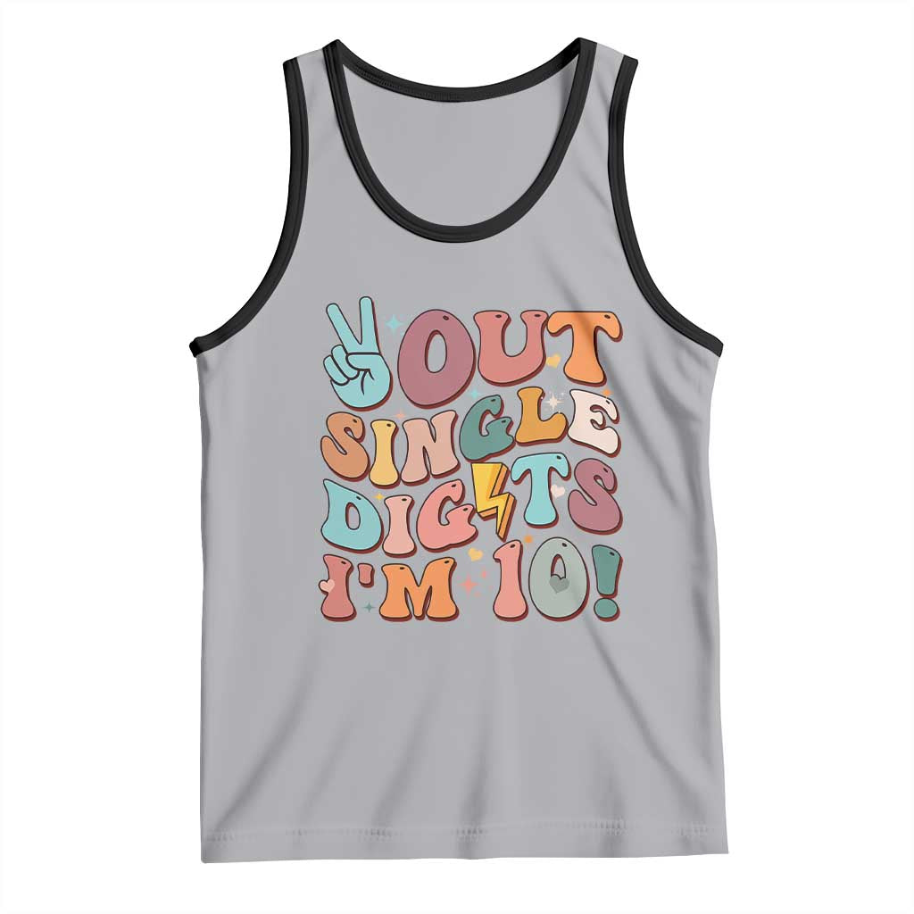 Funny Retro Groovy 10th Birthday Tank Top Out Single Digits I'm Ten TS02 Athletic Heather Black Print Your Wear