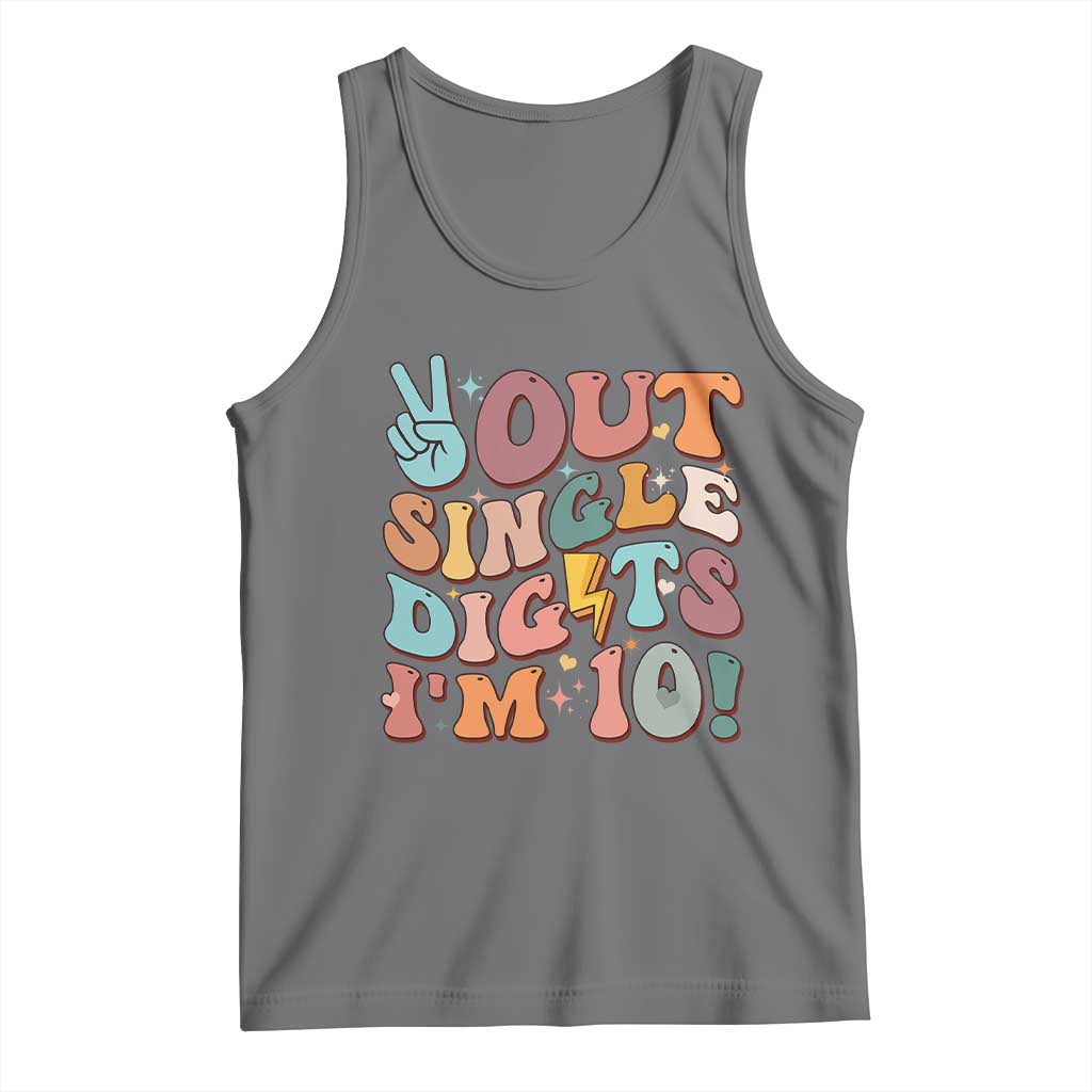 Funny Retro Groovy 10th Birthday Tank Top Out Single Digits I'm Ten TS02 Black Heather Print Your Wear