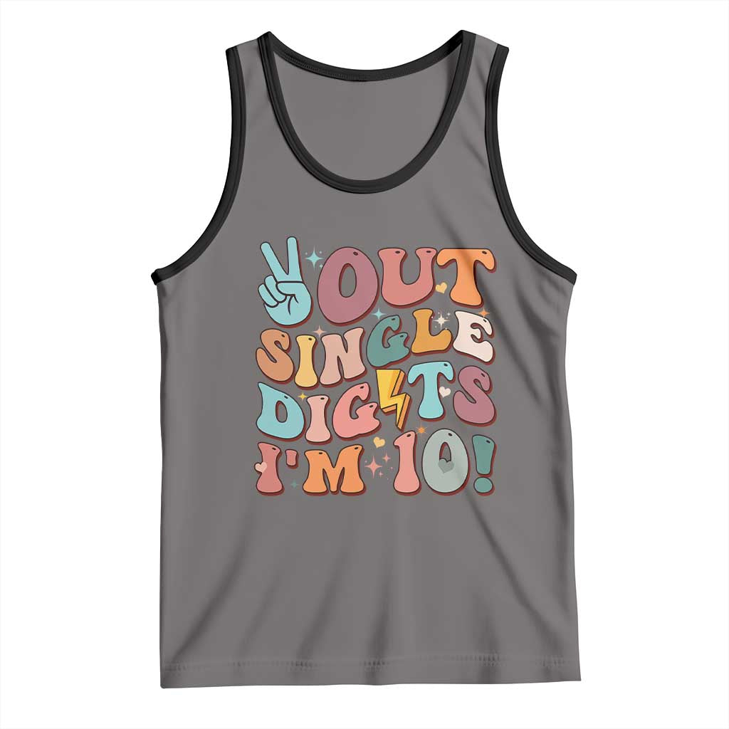 Funny Retro Groovy 10th Birthday Tank Top Out Single Digits I'm Ten TS02 Deep Heather Black Print Your Wear