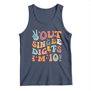 Funny Retro Groovy 10th Birthday Tank Top Out Single Digits I'm Ten TS02 Navy Print Your Wear
