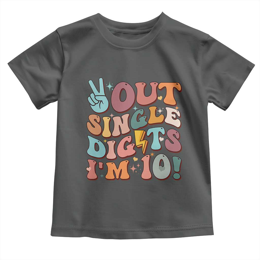 Funny Retro Groovy 10th Birthday Toddler T Shirt Out Single Digits I'm Ten TS02 Dark Heather Print Your Wear