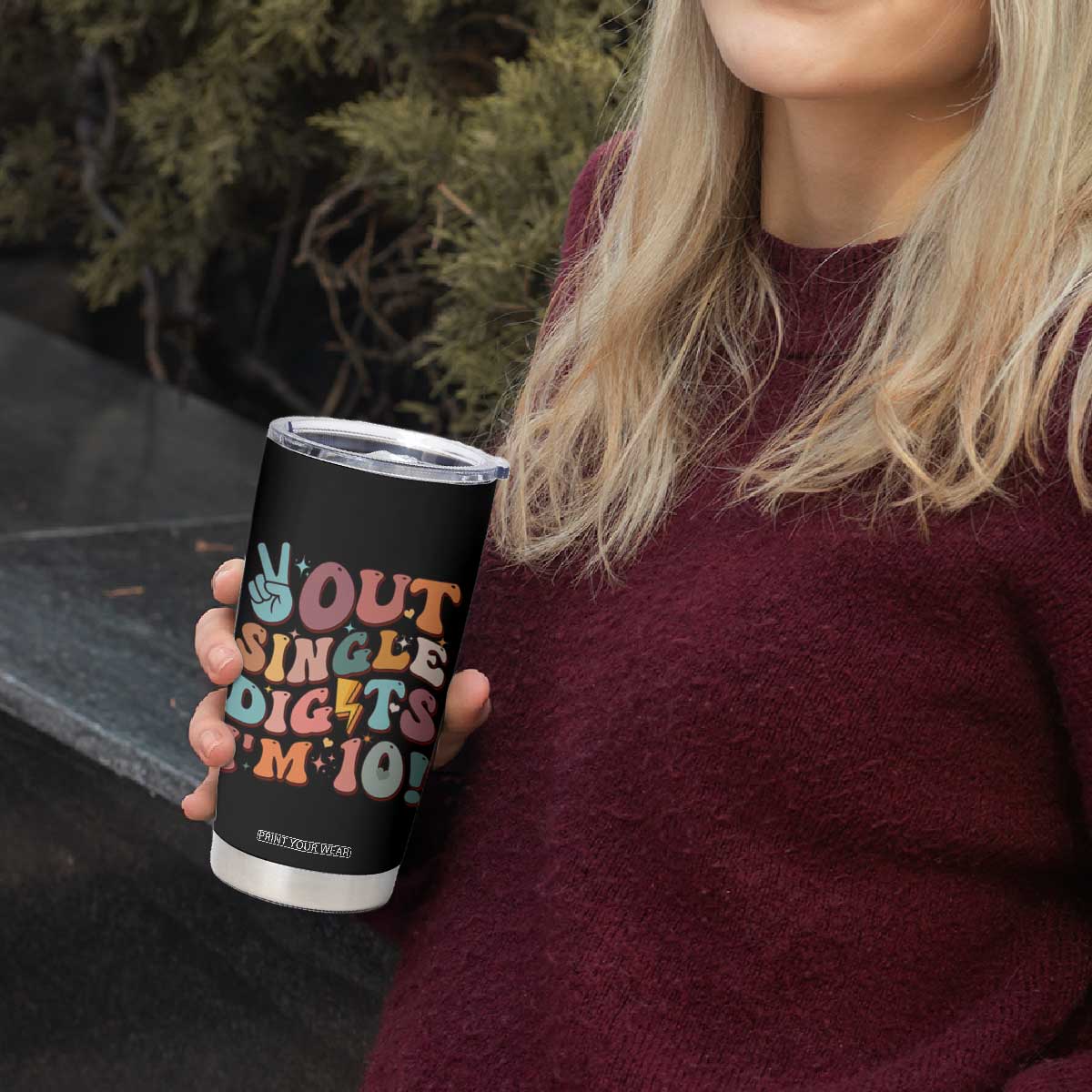 Funny Retro Groovy 10th Birthday Tumbler Cup Out Single Digits I'm Ten TS02 Print Your Wear