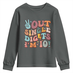 Funny Retro Groovy 10th Birthday Youth Sweatshirt Out Single Digits I'm Ten TS02 Dark Heather Print Your Wear