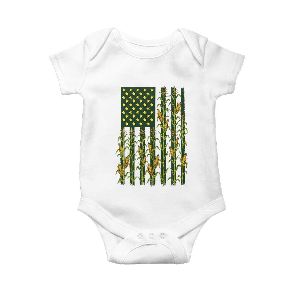 American Flag Corn Farmer Country Agriculture Baby Onesie Vintage Patriotic Harvest TS02 White Print Your Wear