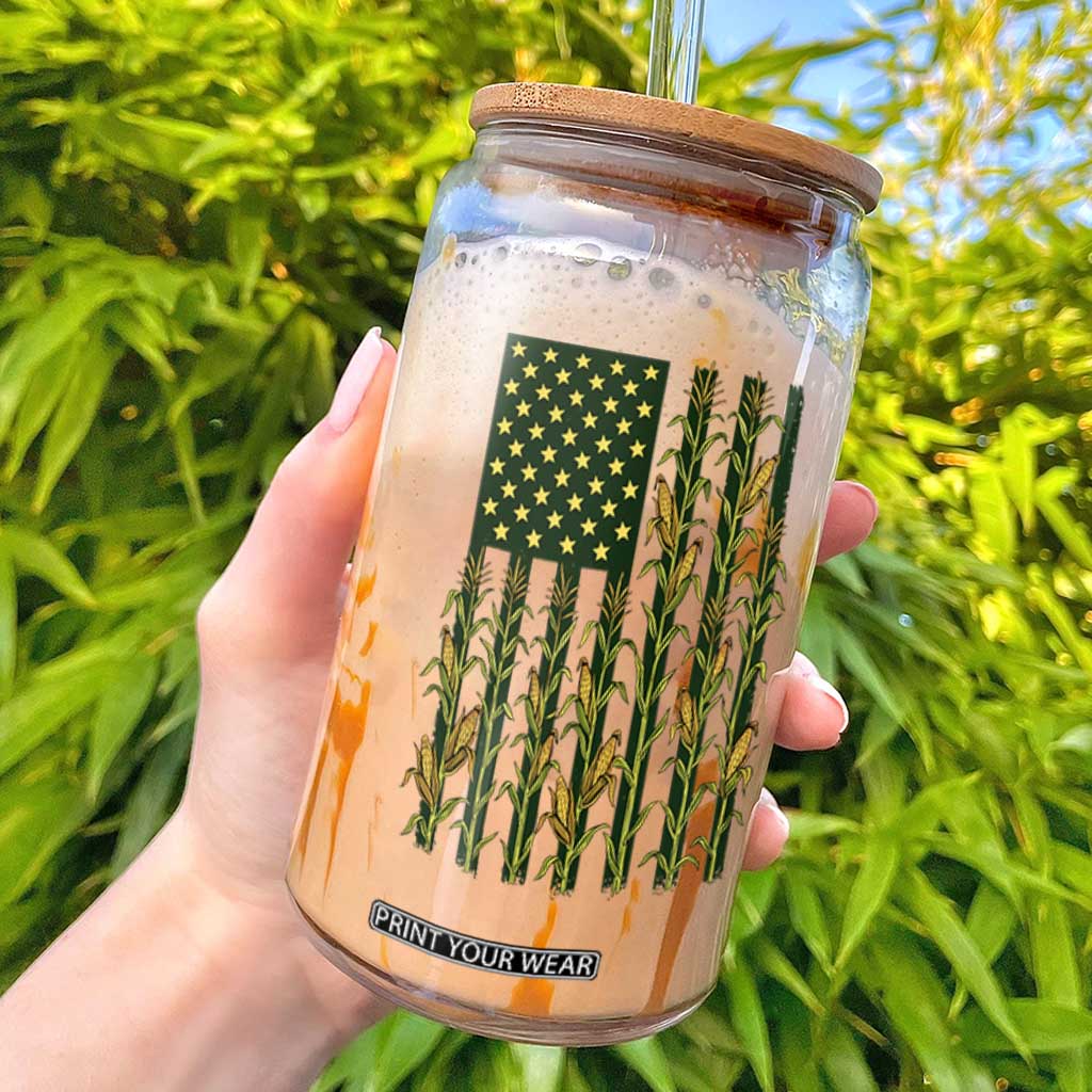 American Flag Corn Farmer Country Agriculture Glass Can Vintage Patriotic Harvest TS02 White Print Your Wear