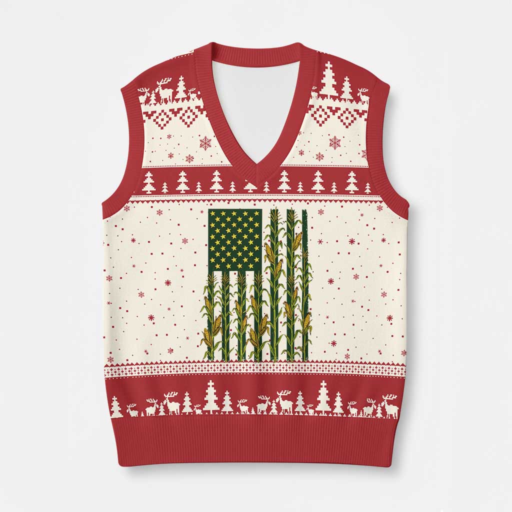 American Flag Corn Farmer Country Agriculture V-Neck Knit Sweater Vest Vintage Patriotic Harvest TS02 Beige Red Print Your Wear