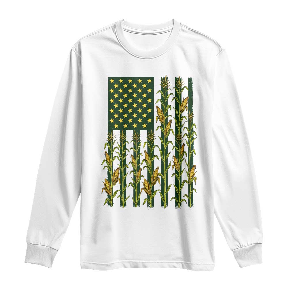 American Flag Corn Farmer Country Agriculture Long Sleeve Shirt Vintage Patriotic Harvest TS02 White Print Your Wear