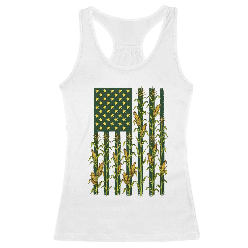 American Flag Corn Farmer Country Agriculture Racerback Tank Top Vintage Patriotic Harvest TS02 White Print Your Wear