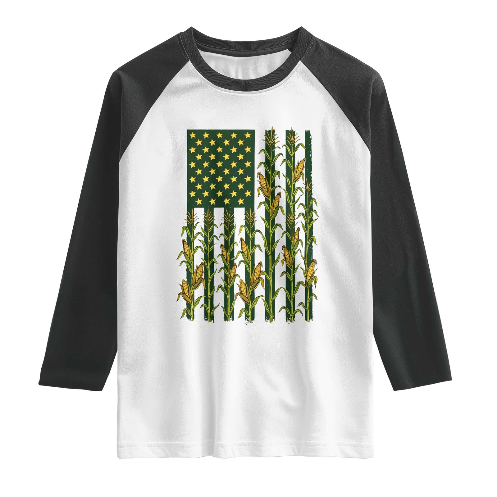 American Flag Corn Farmer Country Agriculture Raglan Shirt Vintage Patriotic Harvest TS02 White Black Print Your Wear