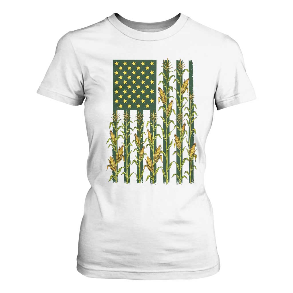 American Flag Corn Farmer Country Agriculture T Shirt For Women Vintage Patriotic Harvest TS02 White Print Your Wear
