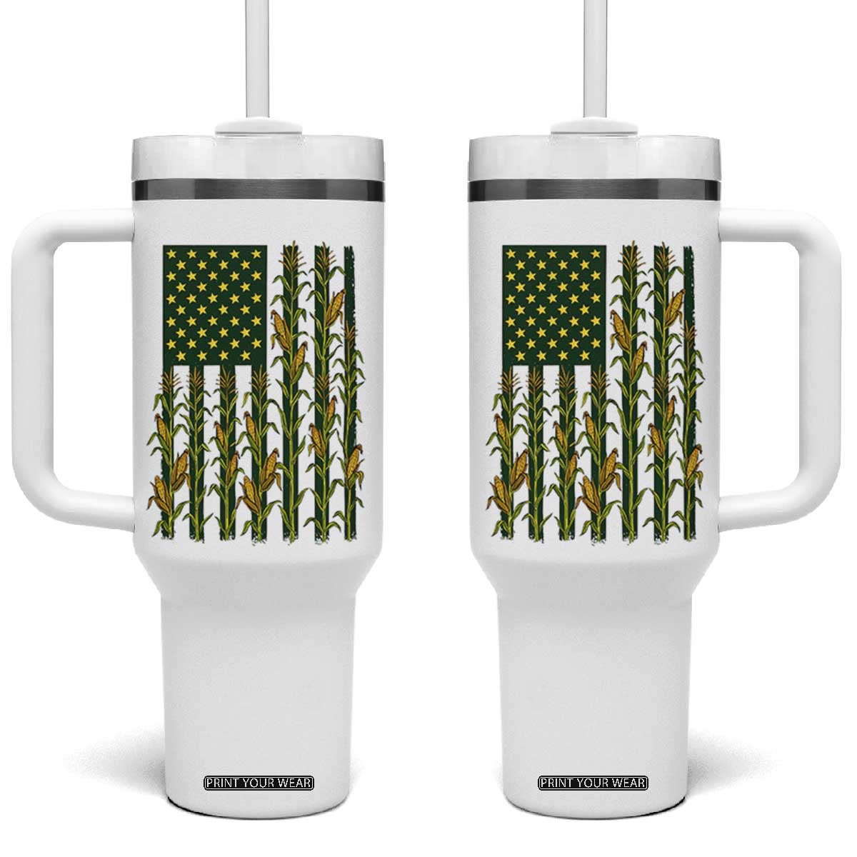 American Flag Corn Farmer Country Agriculture Tumbler With Handle Vintage Patriotic Harvest