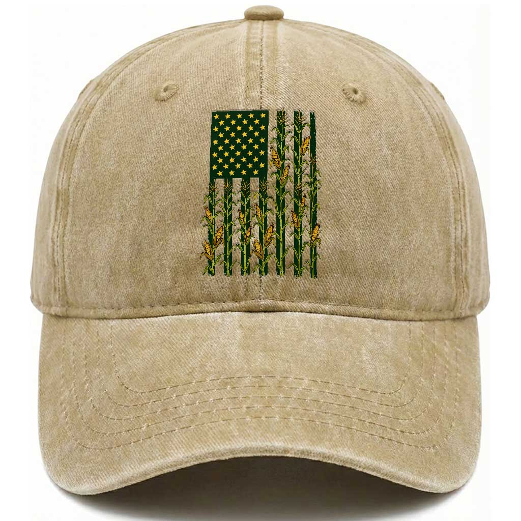 American Flag Corn Farmer Country Agriculture Washed Cotton Baseball Cap Vintage Patriotic Harvest TS02 Print Your Wear