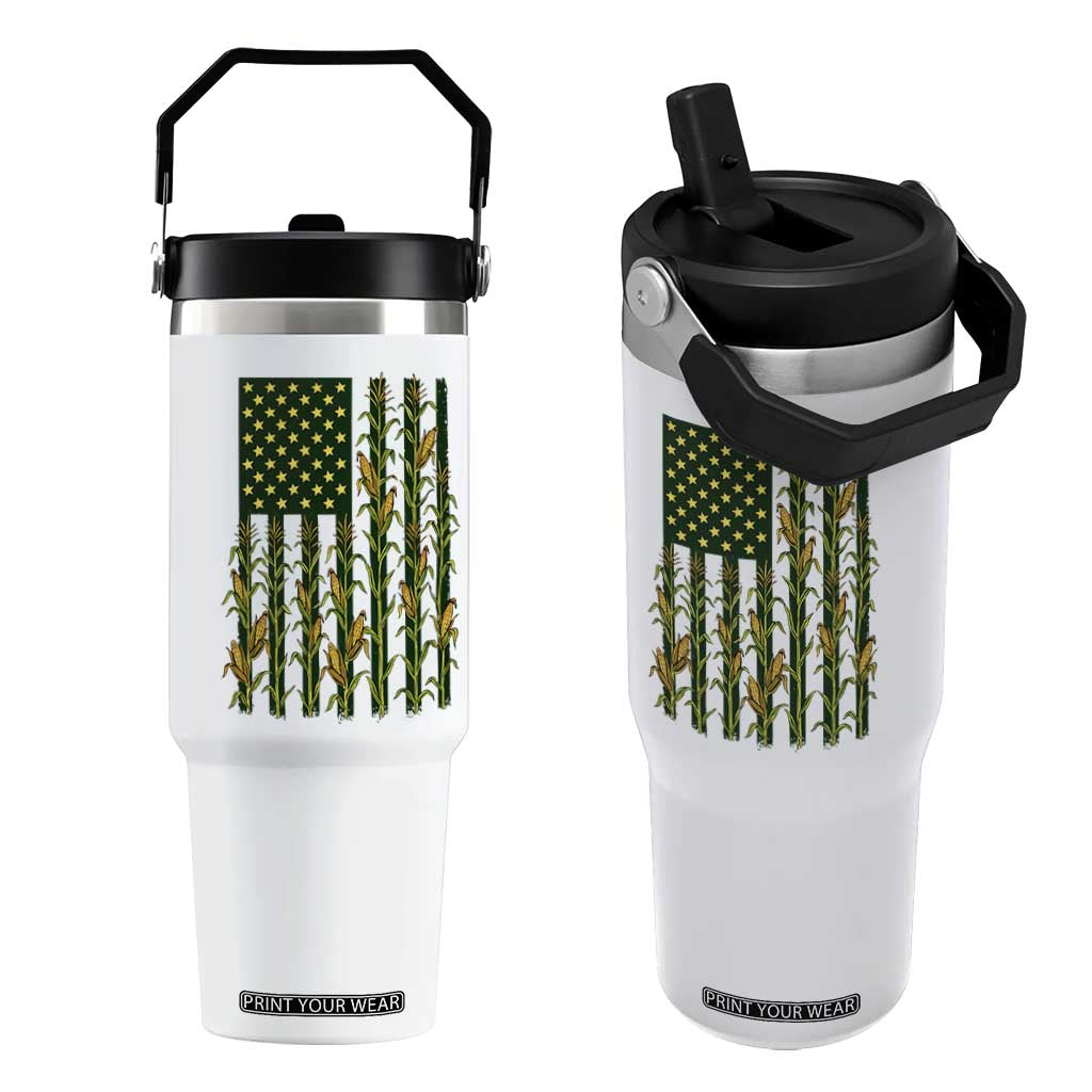 American Flag Corn Farmer Country Agriculture Flip Straw Tumbler Vintage Patriotic Harvest TS02 One Size: 30 oz White Print Your Wear