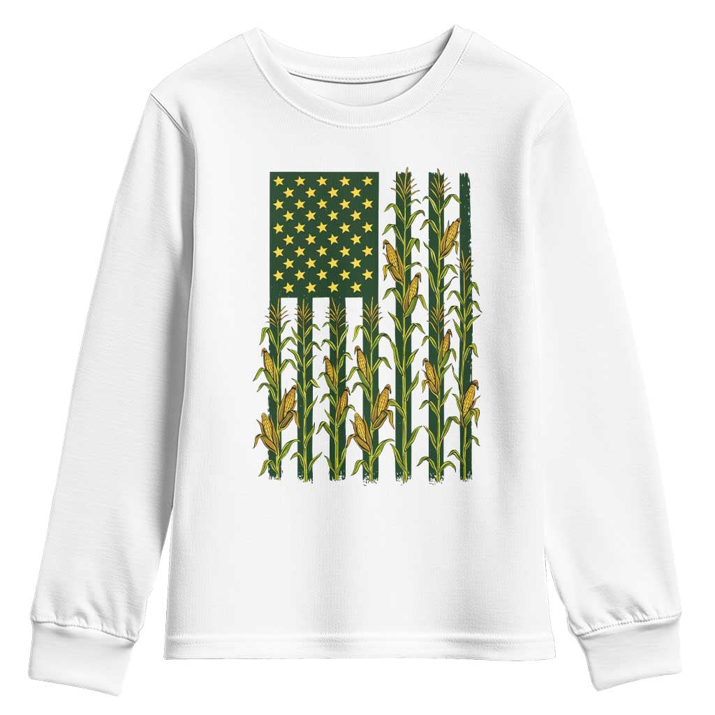 American Flag Corn Farmer Country Agriculture Youth Sweatshirt Vintage Patriotic Harvest TS02 White Print Your Wear