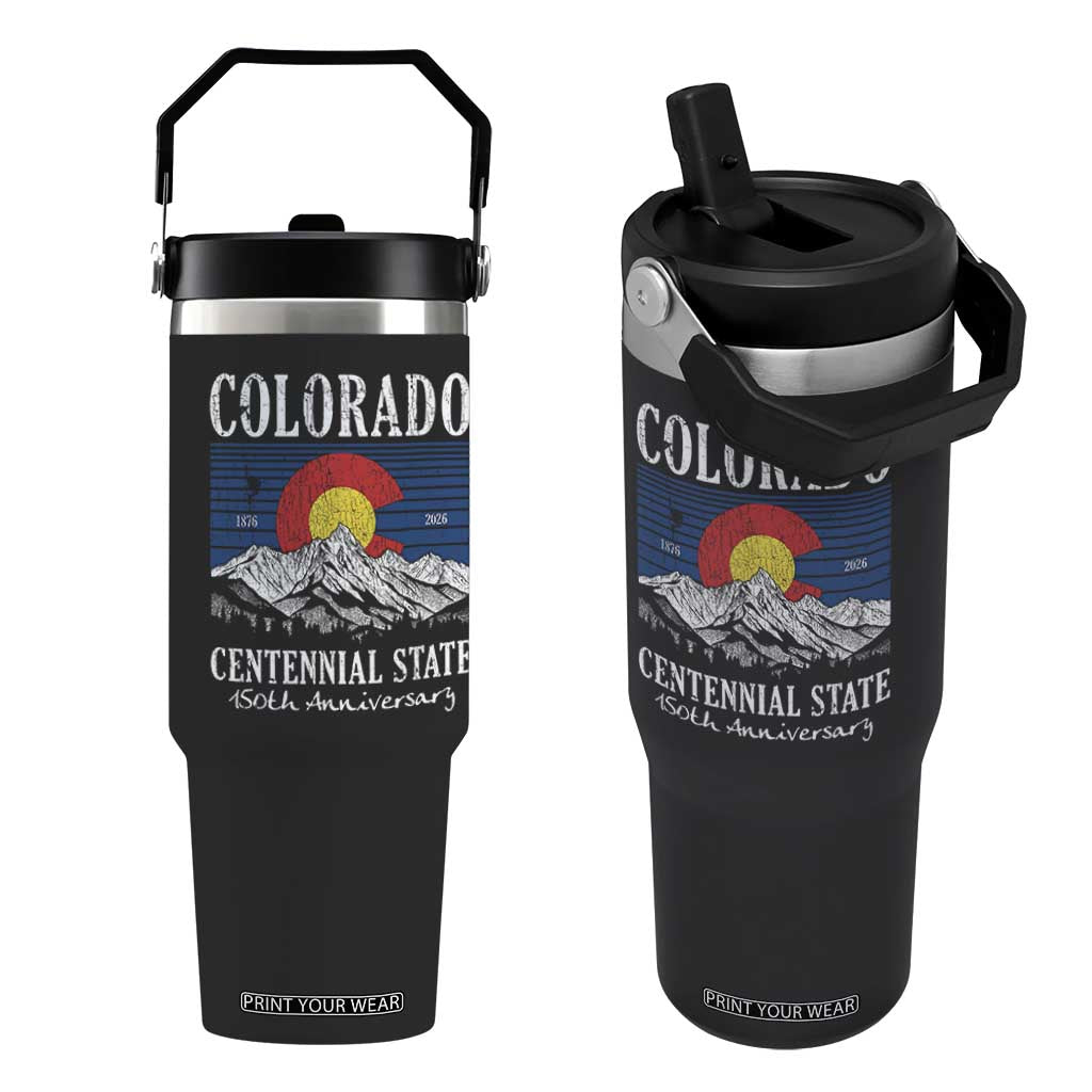Colorado Centennial State 150th Anniversary Flip Straw Tumbler 1876 2026 Vintage Mountain Graphic TS02 One Size: 30 oz Black Print Your Wear