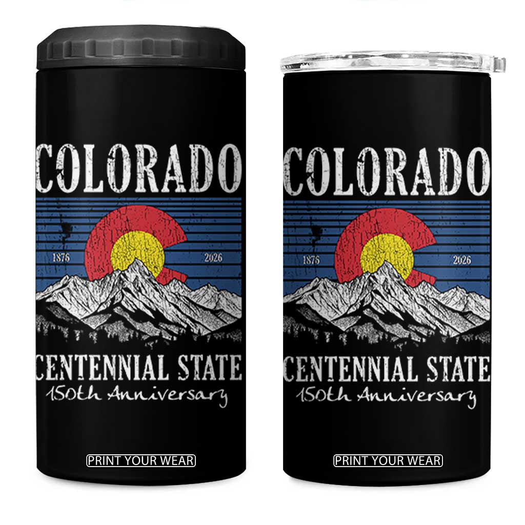Colorado Centennial State 150th Anniversary 4 in 1 Can Cooler Tumbler 1876 2026 Vintage Mountain Graphic TS02 One Size: 16 oz Black Print Your Wear
