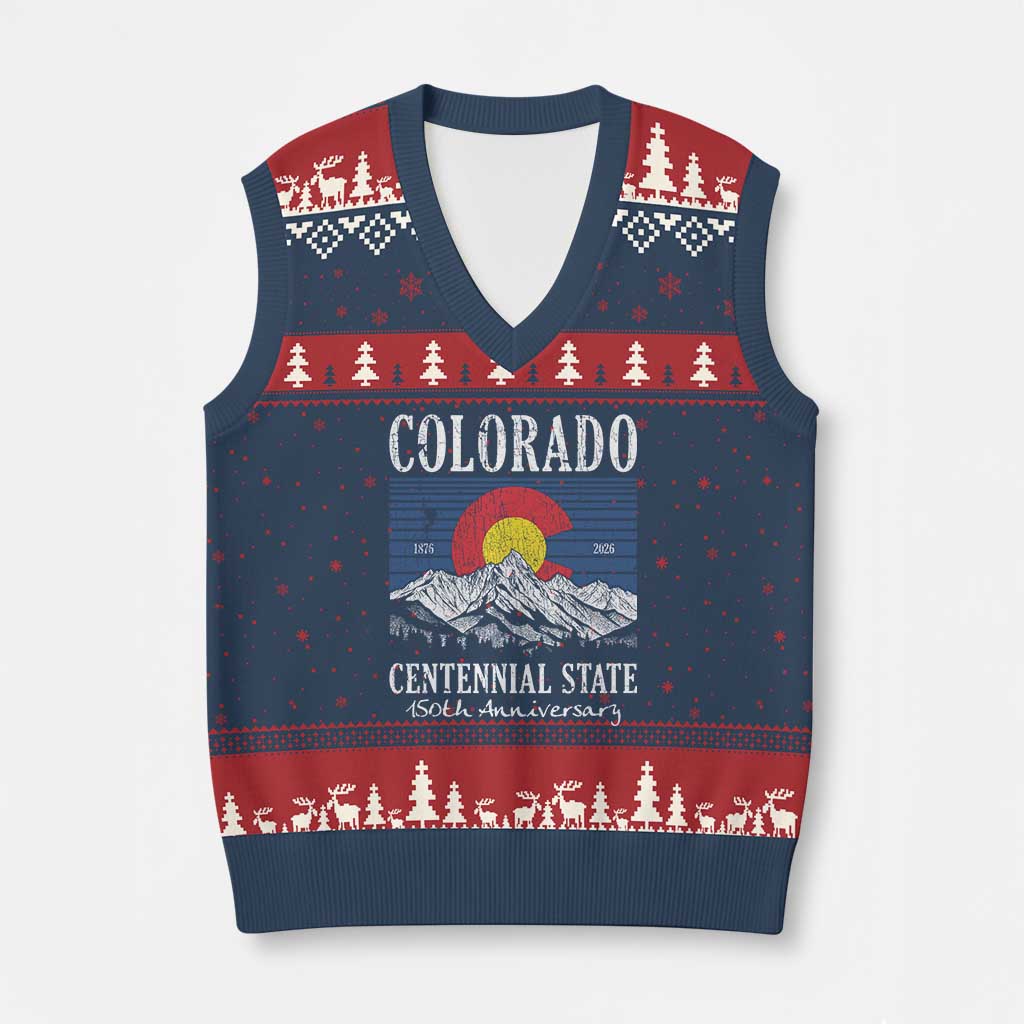 Colorado Centennial State 150th Anniversary V-Neck Knit Sweater Vest 1876 2026 Vintage Mountain Graphic TS02 Navy Red Print Your Wear