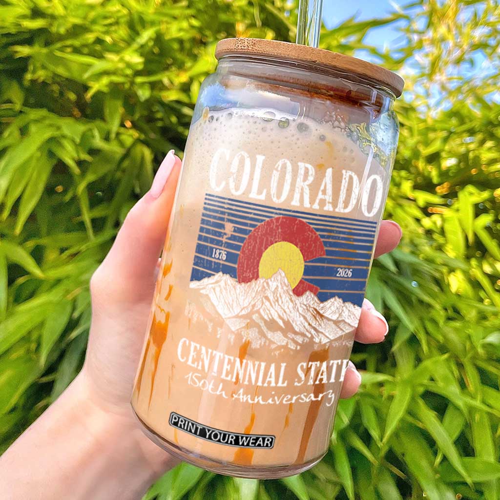 Colorado Centennial State 150th Anniversary Glass Can 1876 2026 Vintage Mountain Graphic TS02 Black Print Your Wear