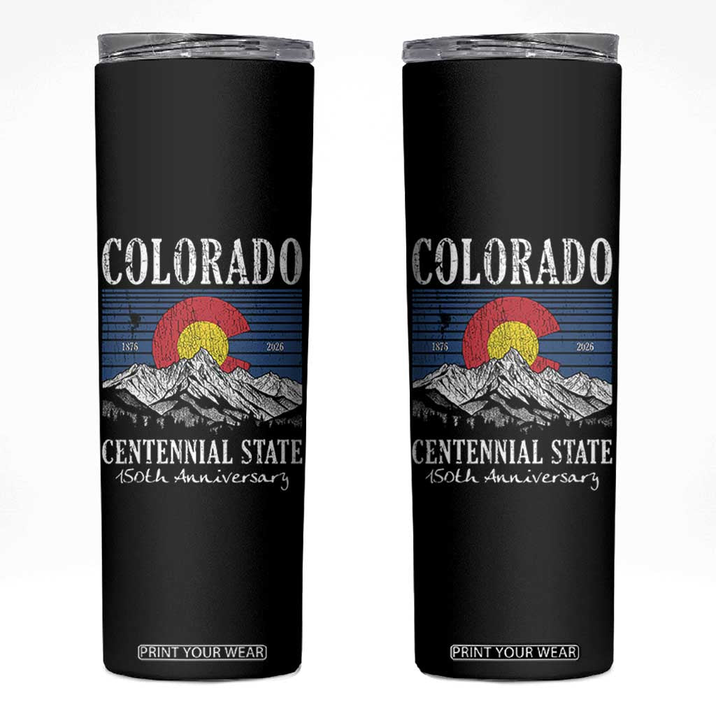 Colorado Centennial State 150th Anniversary Skinny Tumbler 1876 2026 Vintage Mountain Graphic TS02 Black Print Your Wear
