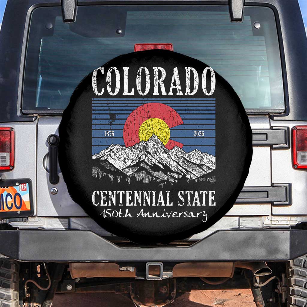 Colorado Centennial State 150th Anniversary Spare Tire Cover 1876 2026 Vintage Mountain Graphic TS02 No hole Black Print Your Wear