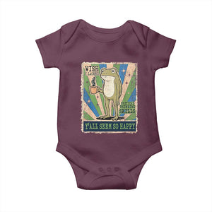 Vintage Frog Drinking Coffee Sarcastic Meme Baby Onesie Wish I Lacked Critical Thinking Skills You All Seem So Happy