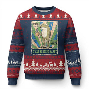Vintage Frog Drinking Coffee Sarcastic Meme Ugly Christmas Sweater Wish I Lacked Critical Thinking Skills You All Seem So Happy