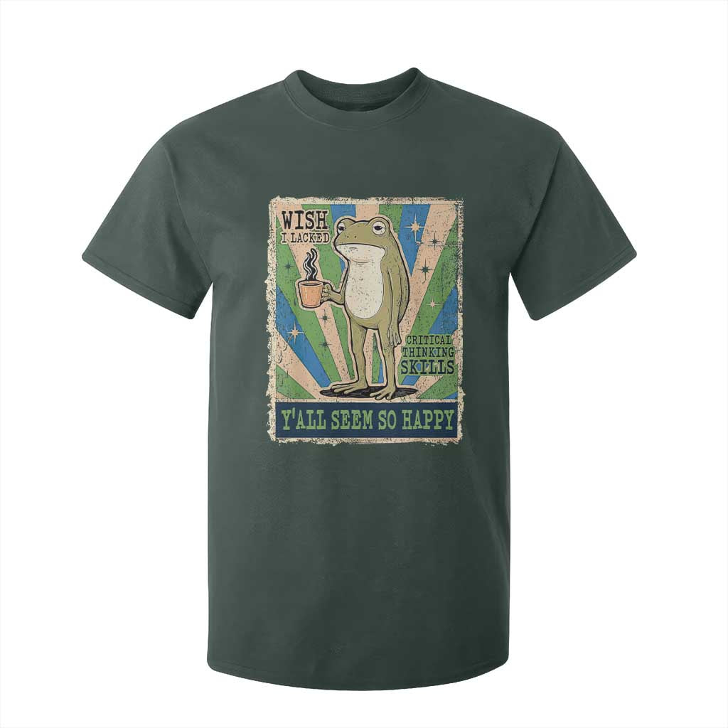Vintage Frog Drinking Coffee Sarcastic Meme T Shirt For Kid Wish I Lacked Critical Thinking Skills You All Seem So Happy