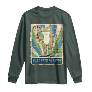 Vintage Frog Drinking Coffee Sarcastic Meme Long Sleeve Shirt Wish I Lacked Critical Thinking Skills You All Seem So Happy