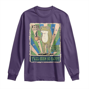 Vintage Frog Drinking Coffee Sarcastic Meme Long Sleeve Shirt Wish I Lacked Critical Thinking Skills You All Seem So Happy