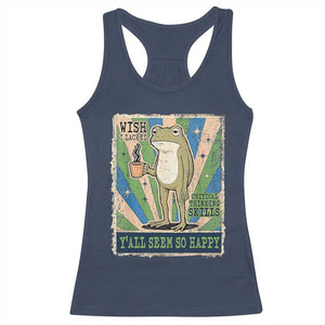 Vintage Frog Drinking Coffee Sarcastic Meme Racerback Tank Top Wish I Lacked Critical Thinking Skills You All Seem So Happy