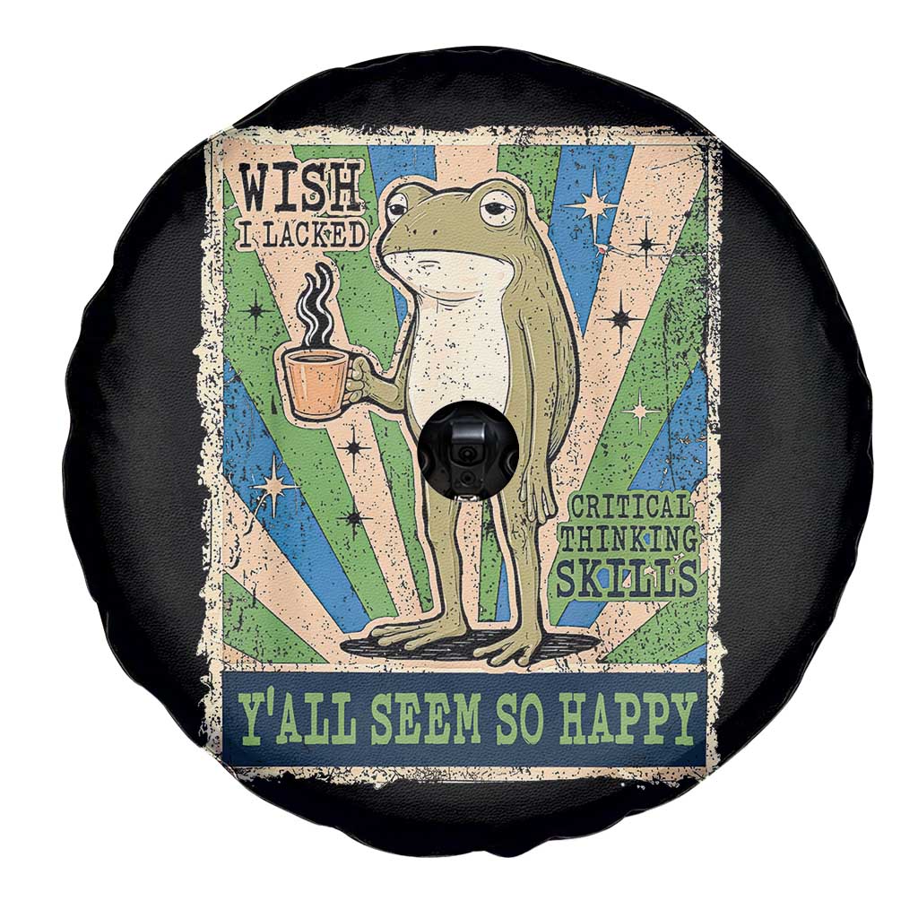 Vintage Frog Drinking Coffee Sarcastic Meme Spare Tire Cover Wish I Lacked Critical Thinking Skills You All Seem So Happy