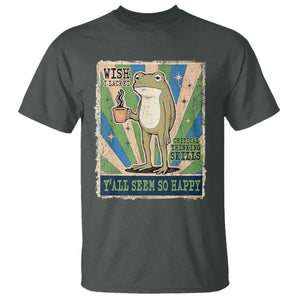 Vintage Frog Drinking Coffee Sarcastic Meme T Shirt Wish I Lacked Critical Thinking Skills You All Seem So Happy